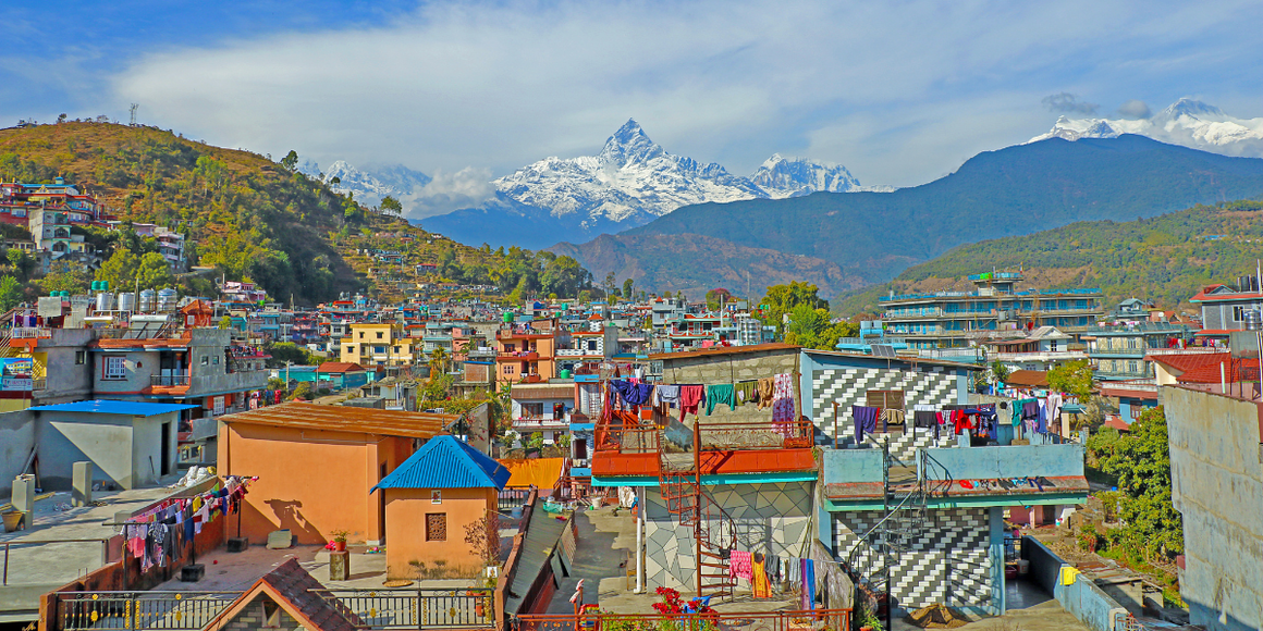 View over Pokhara with Machapuchare in the distance
