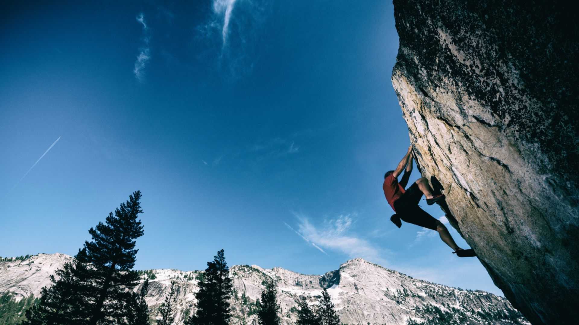 A climber free soloing in Yosemite