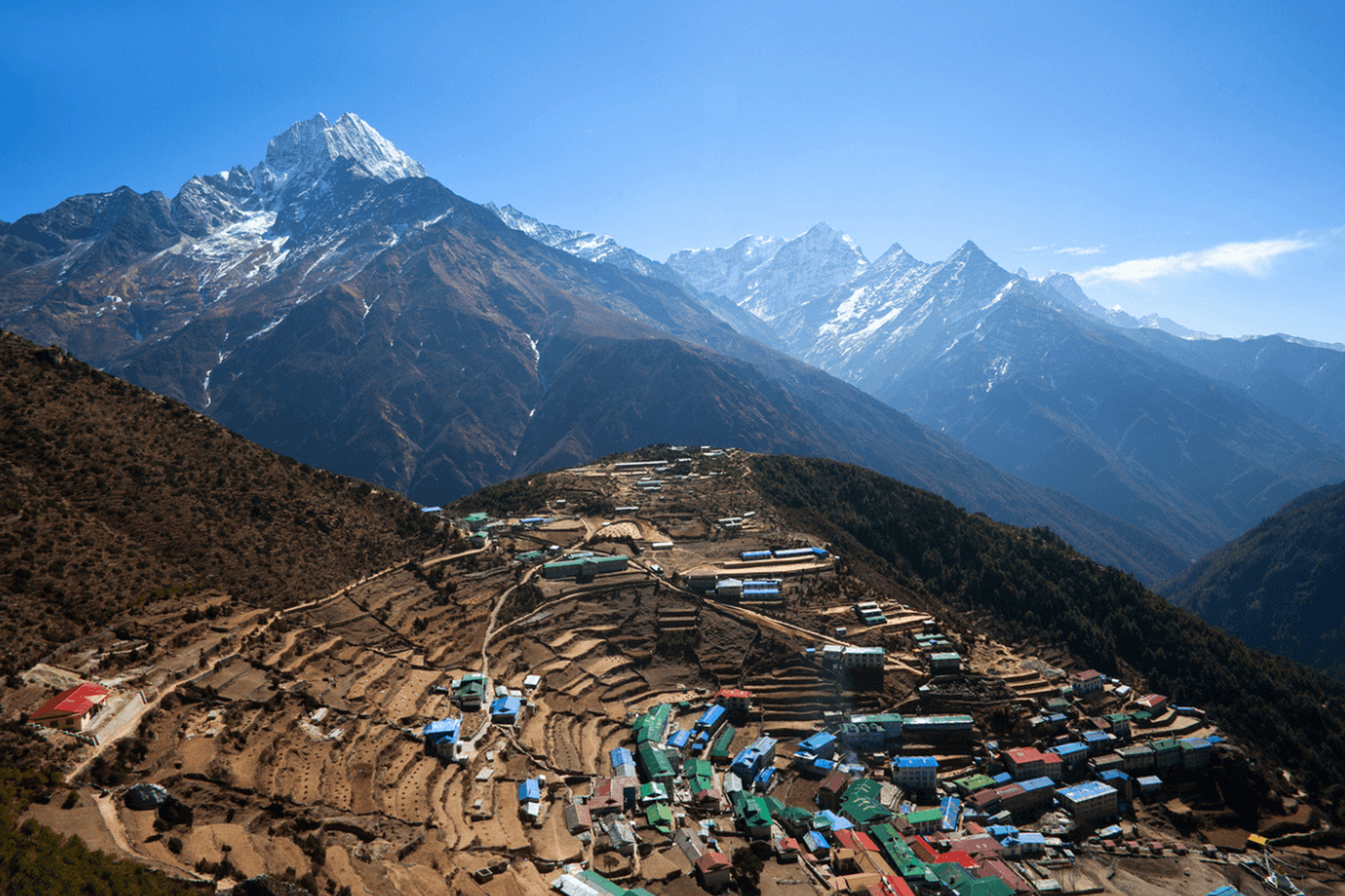 Arial view of Namche Bazaar in Nepal