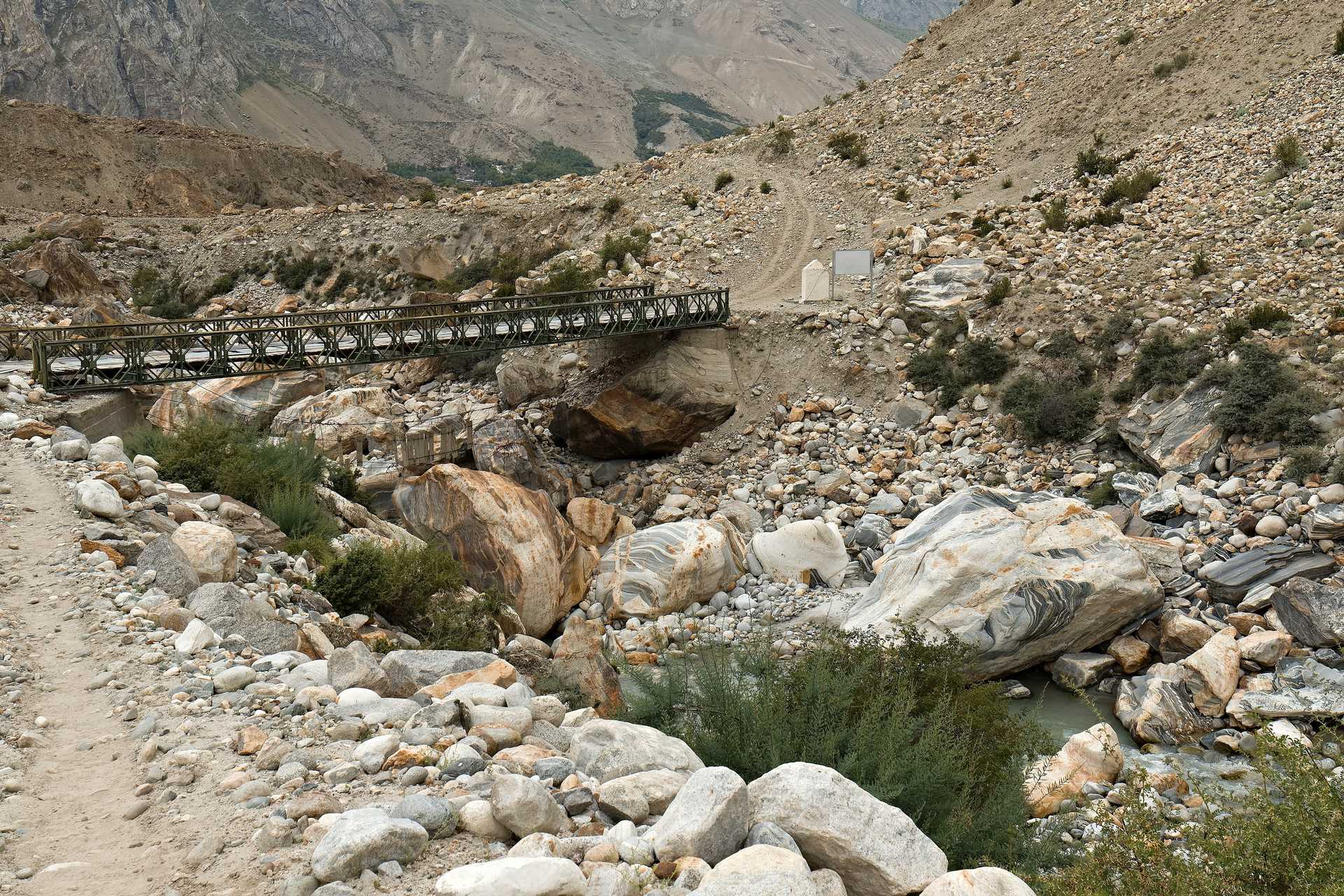Bridge crossing on trek between Jhola Camp and Askole