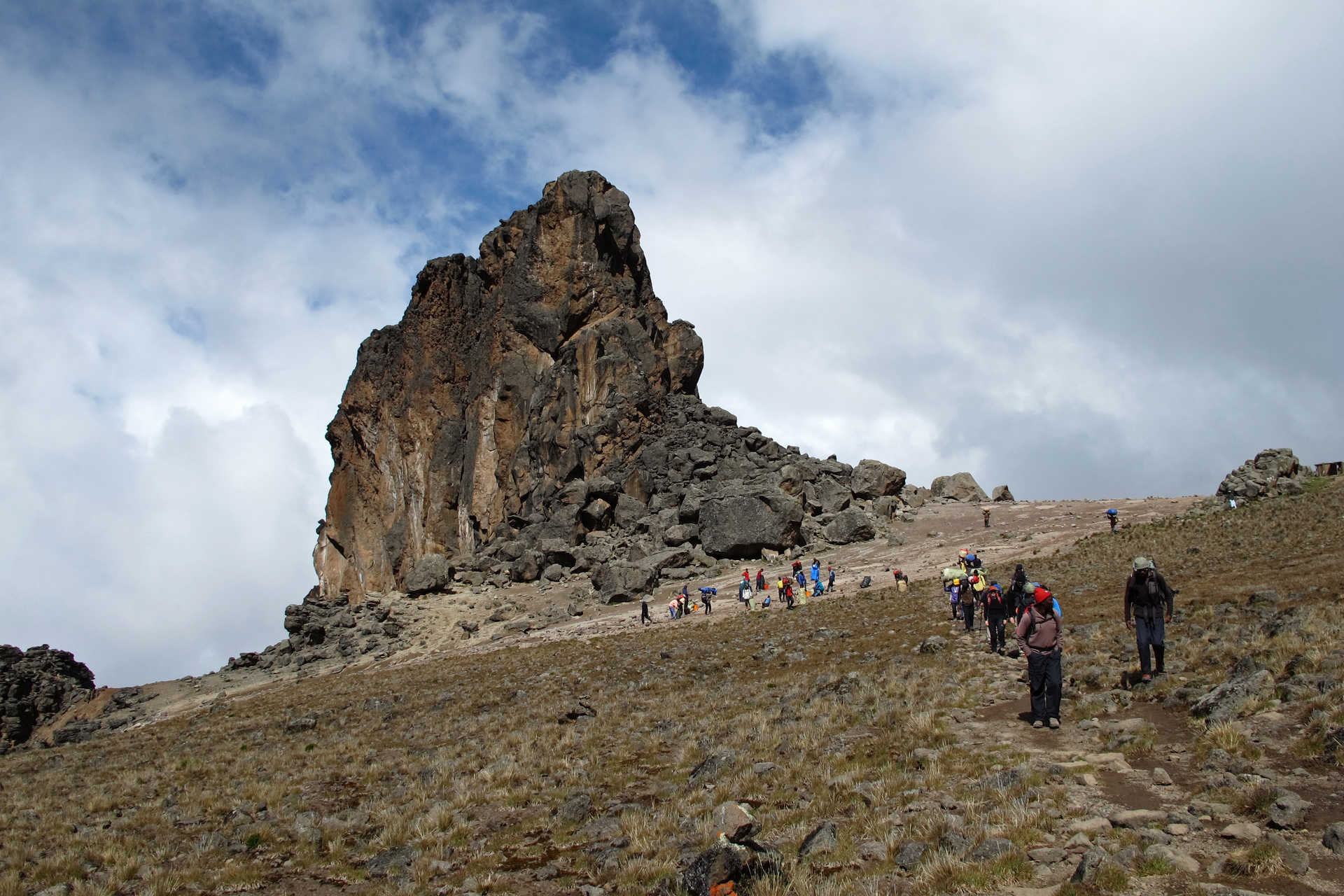Hikers climbing to the Lava Tower