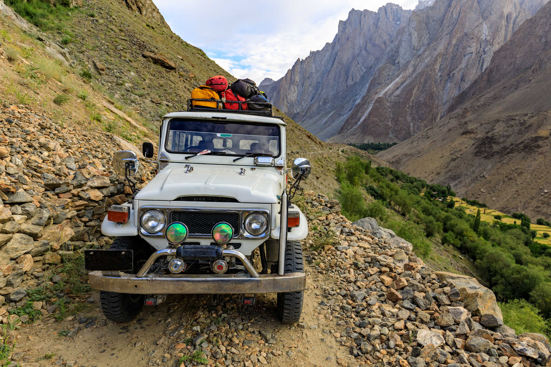Jeep in Pakistan loaded with trekking gear