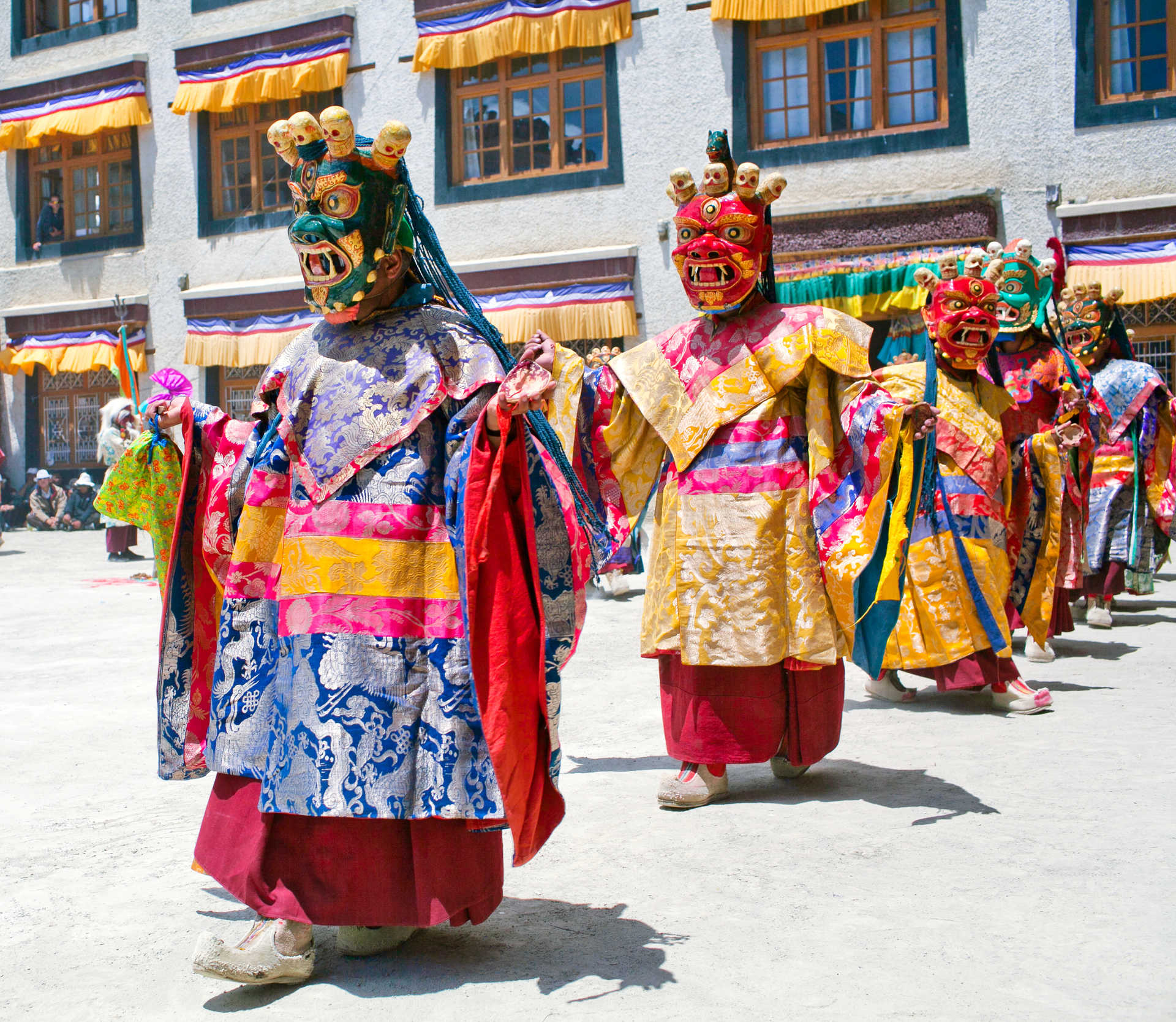 Masked-dancers-celebrating-Phyang-Tsedup