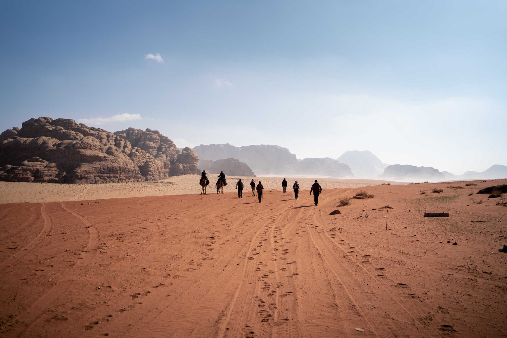 Small group hiking in the Wadu Rum desert