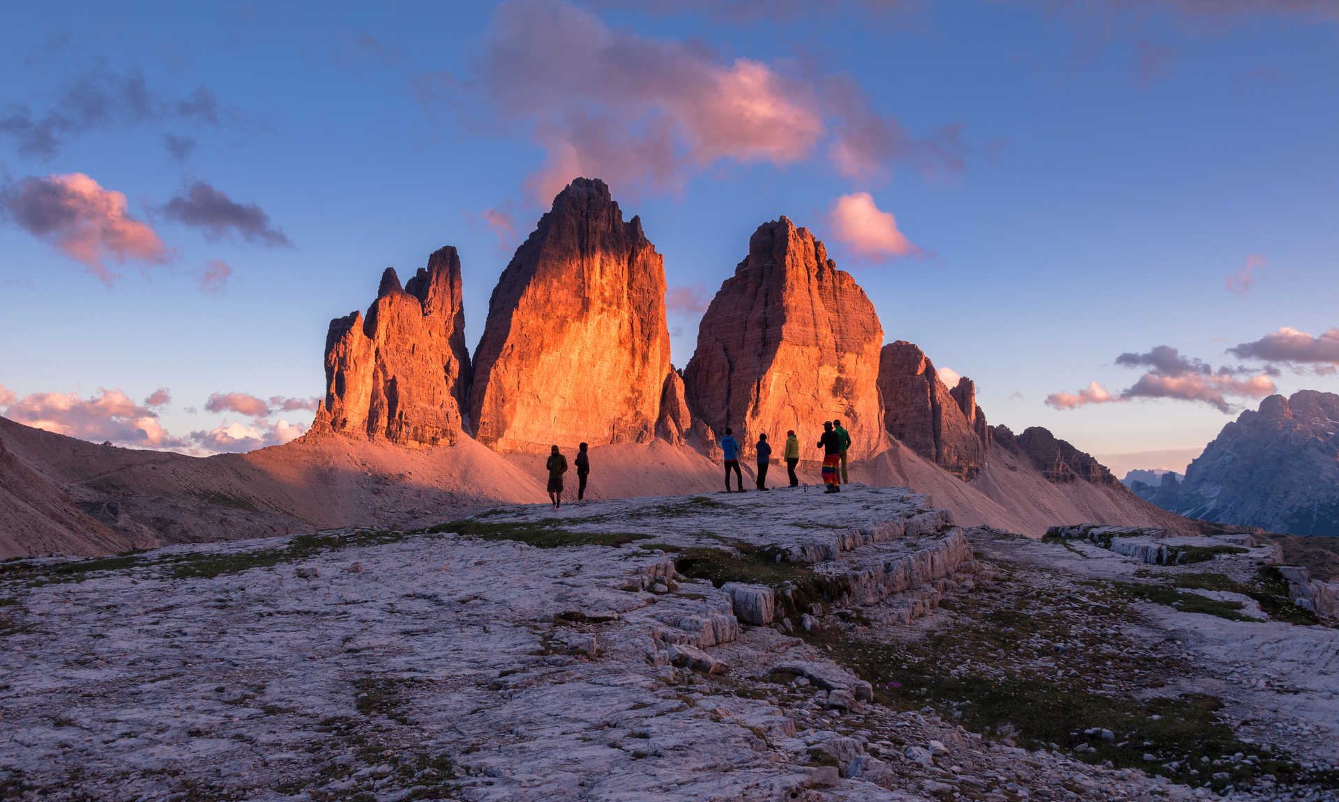 Sunrise on the Tre Cime di Lavaredo in the Dolomites