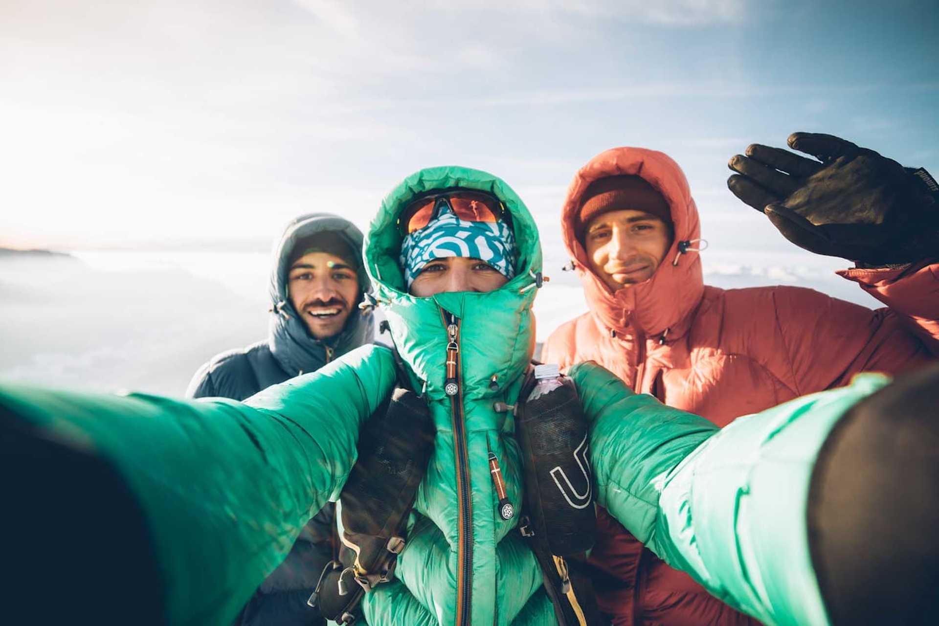 Trekkers taking a selfie in the Dolomites