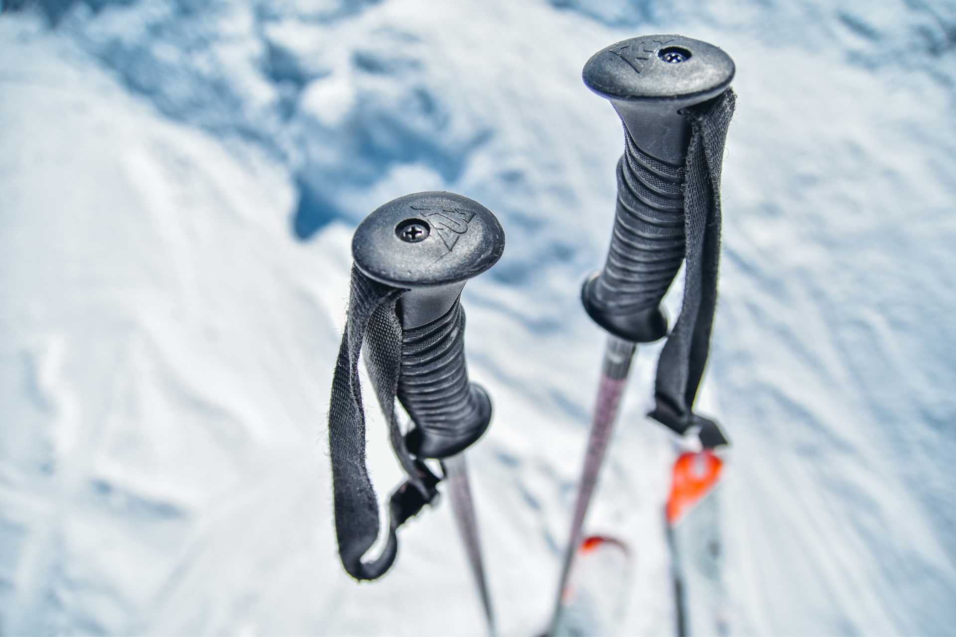 Trekking poles in the snow