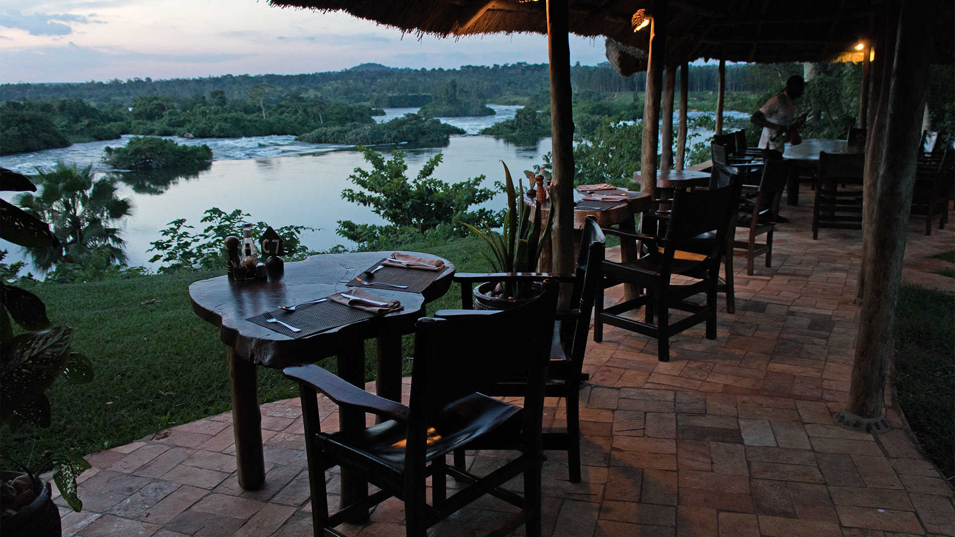 View of the River Nile from a safari lodge verandah in Uganda