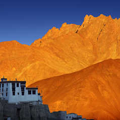 Lamayuru Buddhist monastery at sunset, Ladakh, India