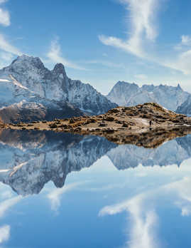 At Lac Blanc with a view of Mont Blanc on the Tour Du Mont Blanc