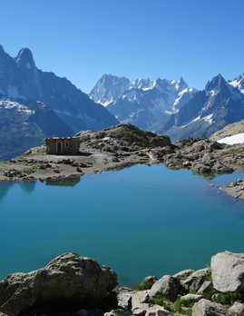 Lac Blanc in front of the Mont Blanc massif
