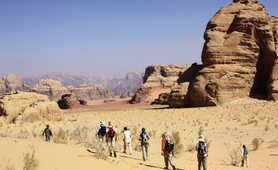 Hikers in the Wadi Rum desert