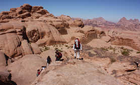 Hikers in Wadi Rum desert