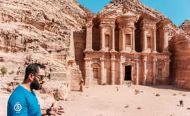 Our guide in front of the Deir in Petra