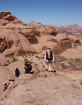 Hikers in Wadi Rum desert