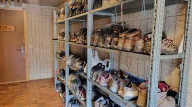 Boot room at hiking refuge