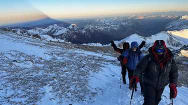 Climbers on the the way up Aconcagua surronded by stunning views