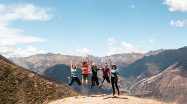 Happy trekkers in the Sacred Valley, Cusco region