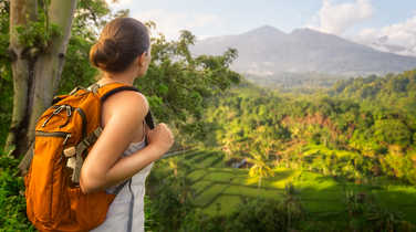 Hiker in Bali's rice fields