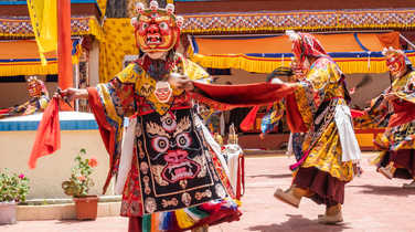 Masked-dancers-celebrating-Phyang-Tsedup