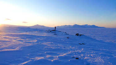 Sunset in Spitsbergen, light of winter