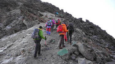 Trekkers on Mt Meru