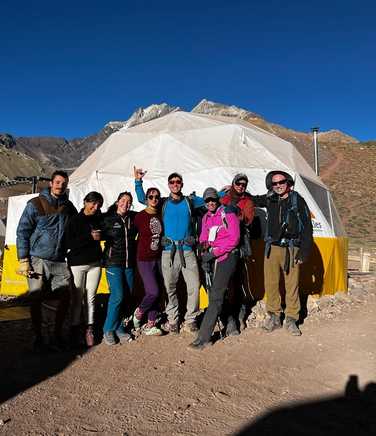 Group of climbers at camp before going up Aconcagua