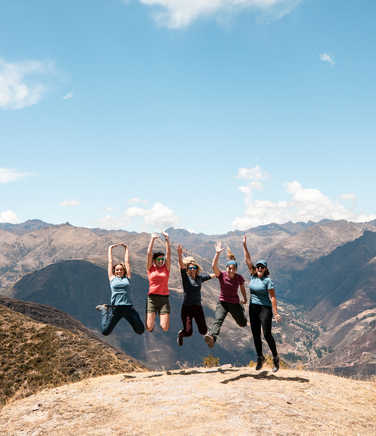 Happy trekkers in the Sacred Valley, Cusco region