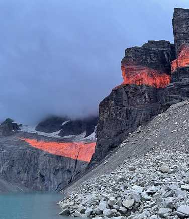 Sunrise at the base of the Paine Towers