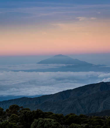 Sunset with Mount Meru in the background from Shira camp