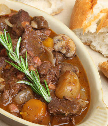 Traditional Alpine dish of beef bourguignon
