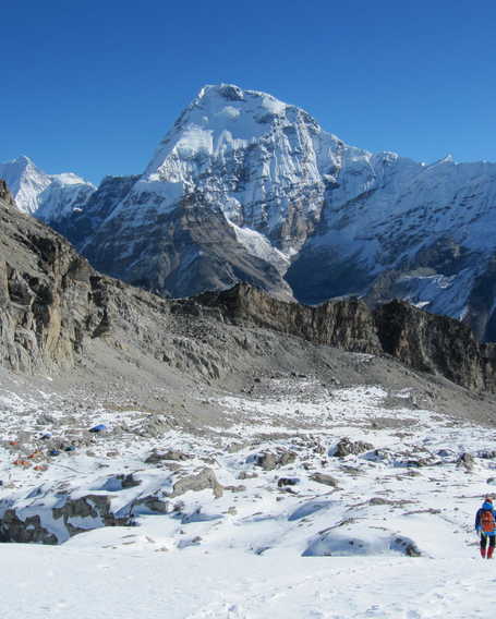 Trekkers in front of the Everest