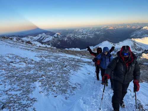 Climbers on the the way up Aconcagua surronded by stunning views