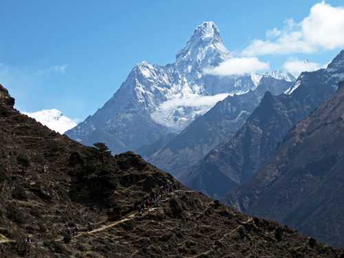 Hikers with Ama Dablam in the background