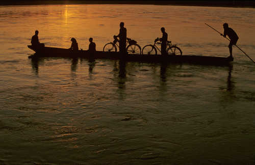 Pirogue at sunset in Chitwan National Park