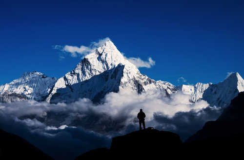 silhouette of climber in Mount Everest,Himalayan