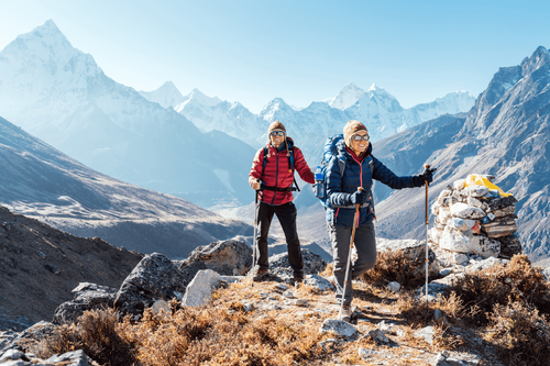 Two people trekking in Nepal