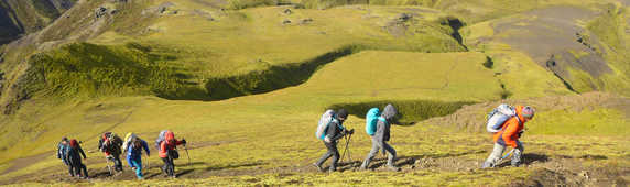 Group hikers in Thorsmork in South of Iceland
