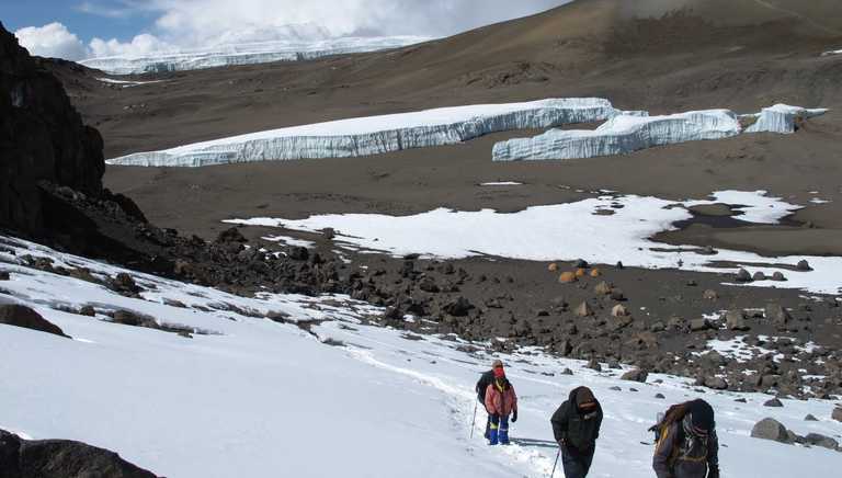 Hikers leaving the Crater Camp