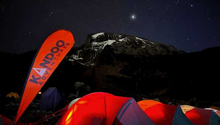 Pitched Kandoo tents in nighttime scenery