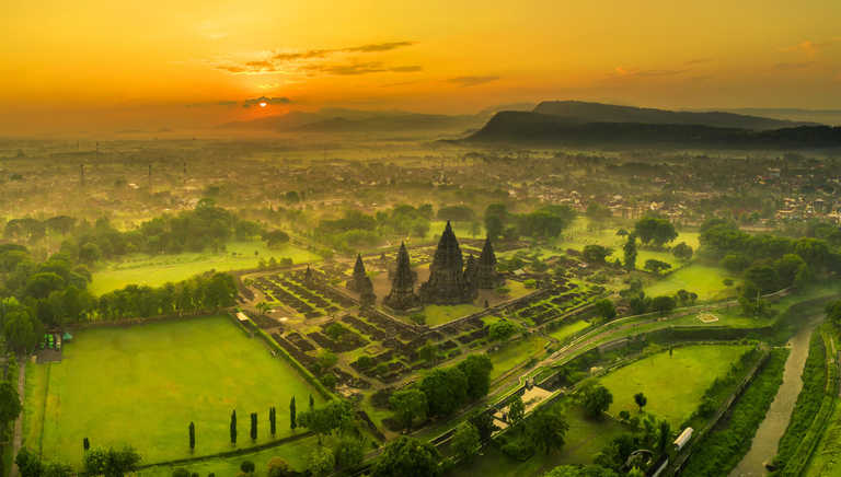 Prambanan temple at sunset