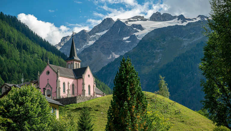 The Trient Eglise Rose church in the Swiss Alps