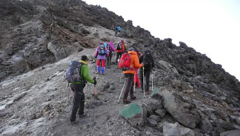 Trekkers on Mt Meru