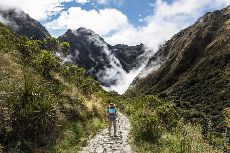 Hiker during the Inca Trail, in the Cuzco region