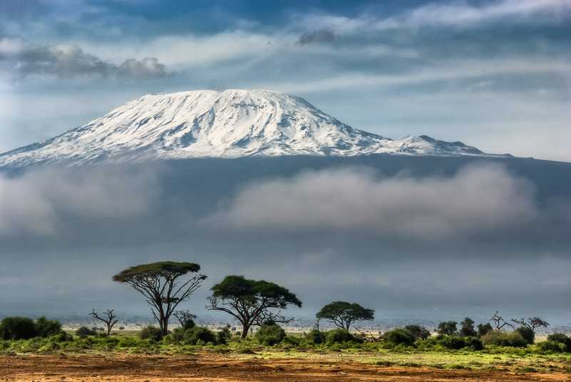Tanzanian savannah overlooked by Mount Kilimanjaro