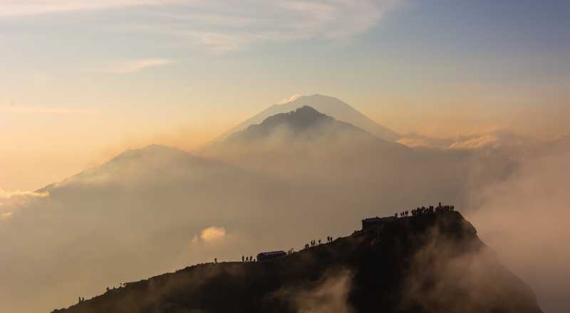 Hikers climbing Mount Batur