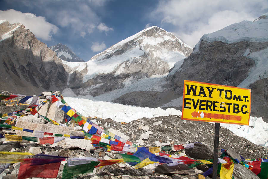 Everest Base Camp Trek Flags Over Mountain